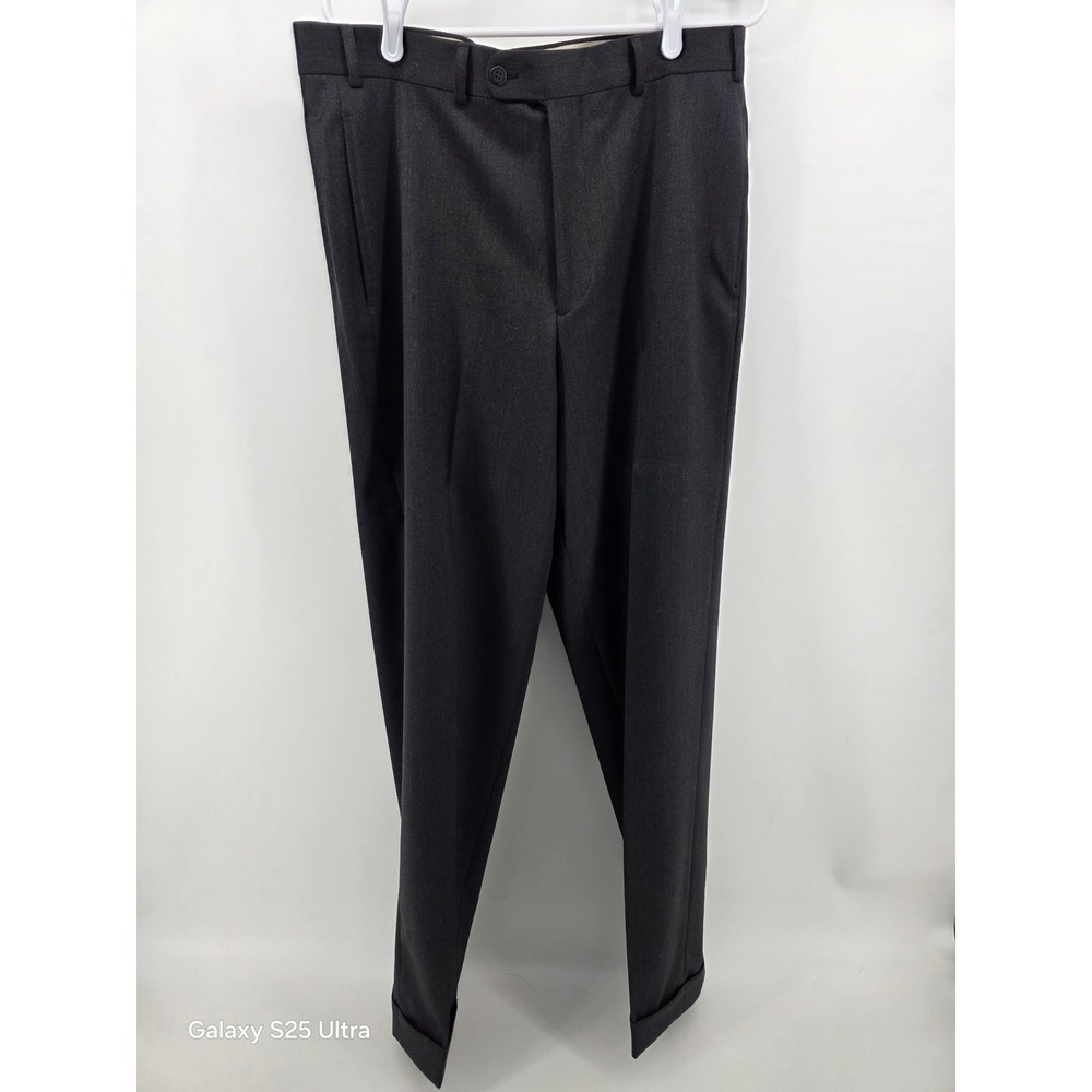 Mario's Made in Italy Mens‎ Charcoal Grey Twill Cuffed Dress Pants 33x31 Pleated